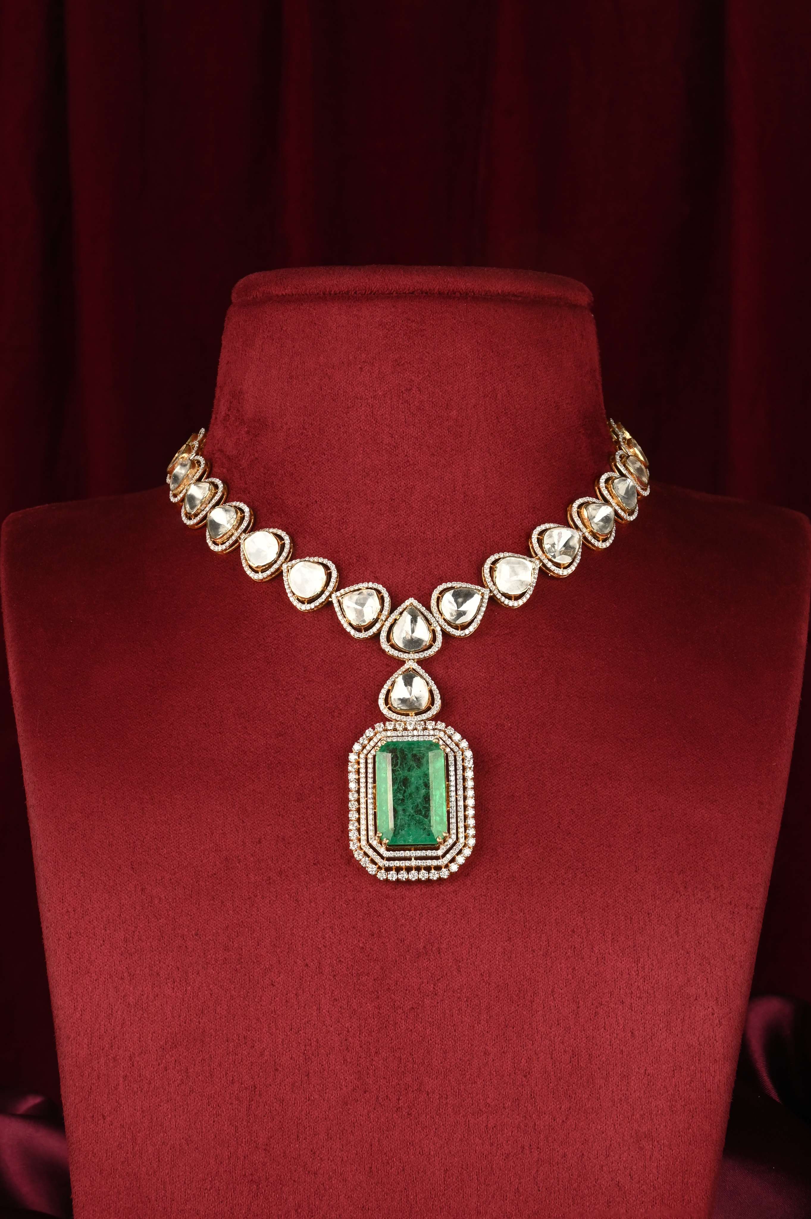 Brinda Gold and Diamonds - Emerald Gold Necklace